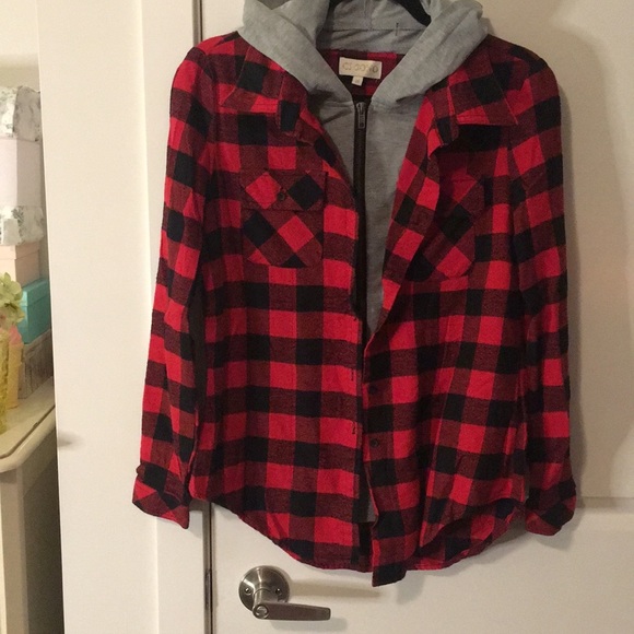 Buffaloplaid built in hoodie Shirt - Picture 8 of 8